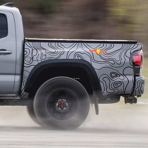 2x adesivo grafico per area letto Toyota Tacoma contorno mappa topografica Topo Wrap decalcomanie in vinile
