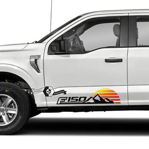 Coppia Ford F-150 2022 2023 porte montagne tramonto decalcomanie adesivi laterali grafica vinile Supdec Design
