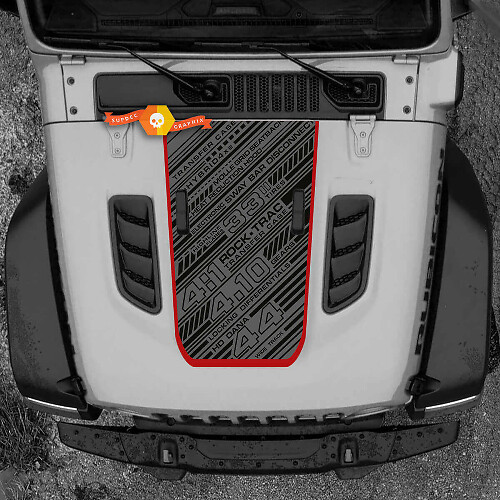 Cofano Jeep RUBICON Wrangler Vinile 2018 + Up Banner Decalcomania Grafica
