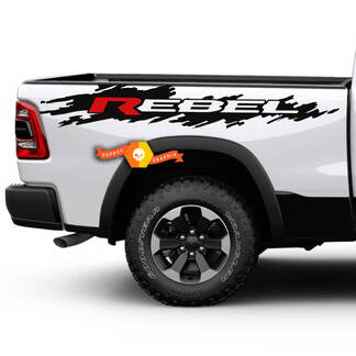 2X Dodge Ram Rebel Splash Grunge Logo Truck Decalcomania in vinile grafica per letto 2 colori
