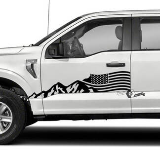 Coppia adesivi per decalcomanie laterali con grafica Ford F-150 XLT 2023 bandiera USA porte montagne

