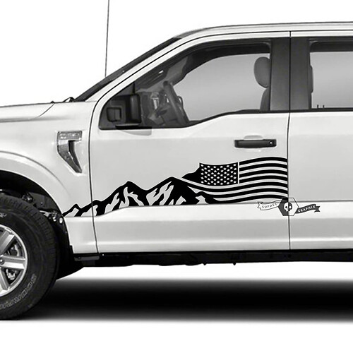 Adesivo in vinile con bandiera USA e montagne per fianco, per musclecar, camion XLT