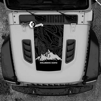 Cofano Jeep RUBICON Wrangler JL Vinile Mappa topografica Montagne 2018 + Up Banner Decalcomania Grafica
