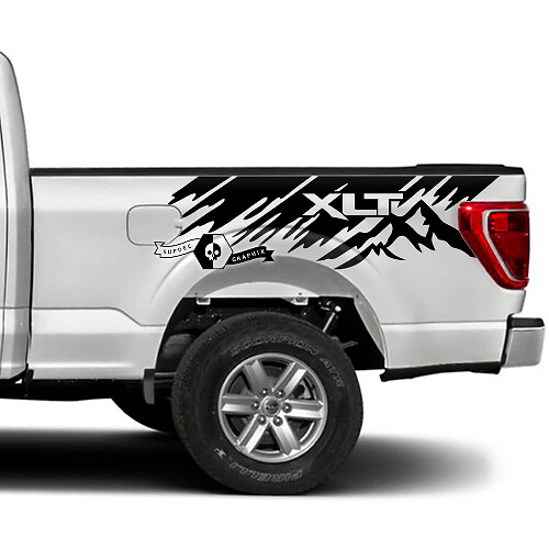 Coppia adesivi per decalcomanie laterali con grafica Ford F-150 XLT Bed Splash Mud Mountains
