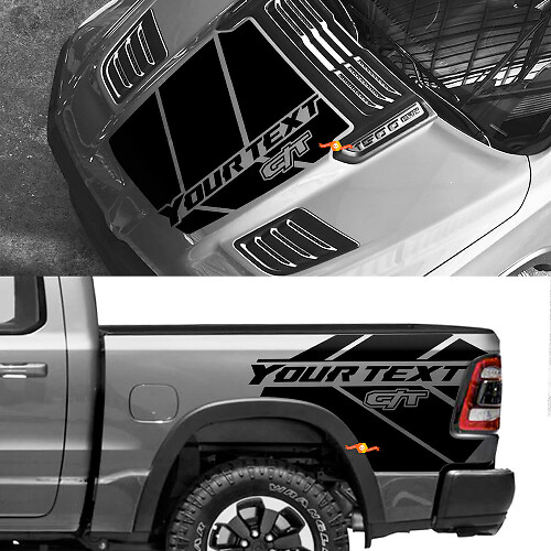 Kit di adesivi in vinile stile GT per cofano e fiancate del cassone per Dodge Ram 1500 Rebel