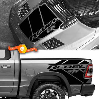 Kit per cofano e letto Dodge Ram 1500 Rebel GT Decalcomania laterale in vinile per camion, grafica del veicolo
