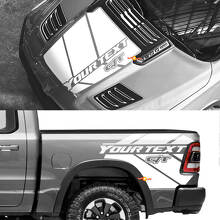 Kit di adesivi in vinile stile GT per cofano e fiancate del cassone per Dodge Ram 1500 Rebel_3