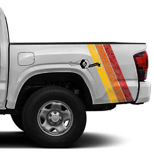 Coppia di tre colori Old School SunSet mappa topografica Toyota Tacoma SR5 TRD strisce laterali adesivi decalcomanie in vinile
