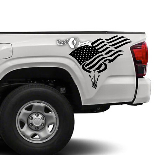 Adesivo in Vinile con Bandiera USA e Teschio di Toro per il Fianco del Letto per Toyota Tacoma