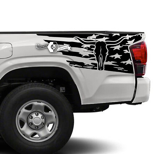 Adesivo in Vinile con Teschio di Toro e Bandiera USA per Toyota Tacoma