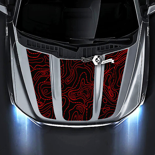 Adesivo Vinilico Cofano con Tripla Striscia Stile Topografico per Musclecar camion XL XLT STX