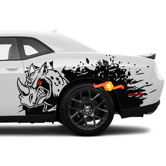Coppia Dodge Challenger SXT GT RT Rhino Side Decals Design Grafica in vinile 2 colori
