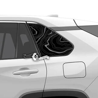 Coppia adesivi in ​​vinile con mappa topografica per finestrini laterali Toyota Rav4 Topo Landscape

