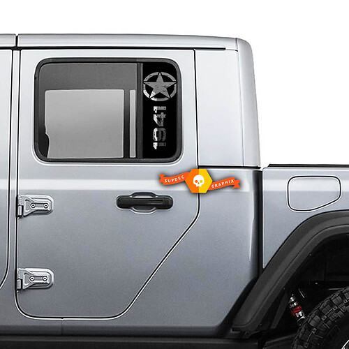 Coppia Jeep 1941 pilastro finestra Star Destroyed Gladiator Wrangler porte adesivi in ​​vinile decalcomania
