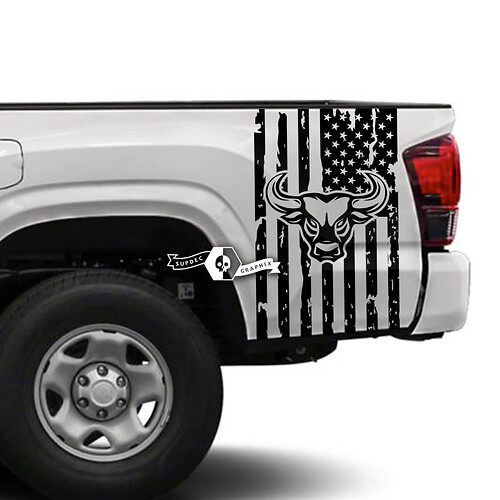 Adesivo in vinile con testa di toro e bandiera USA distrutta per Toyota Tacoma