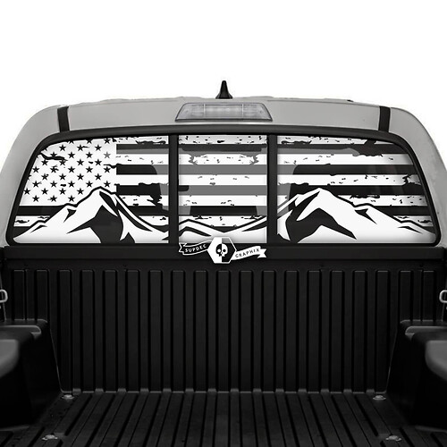 Adesivo in vinile per finestrino posteriore con bandiera USA e montagne per Toyota Tacoma