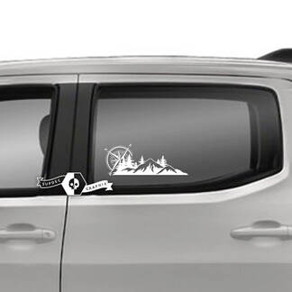Coppia Toyota Tacoma SR5 porte finestre montagne foreste bussola logo linea decalcomanie in vinile adesivo grafico
