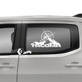 Coppia Toyota Tacoma SR5 porte finestre montagne bussola logo linea decalcomanie in vinile adesivo grafico
