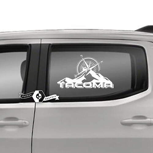 Coppia Toyota Tacoma SR5 porte finestre montagne bussola logo linea decalcomanie in vinile adesivo grafico
