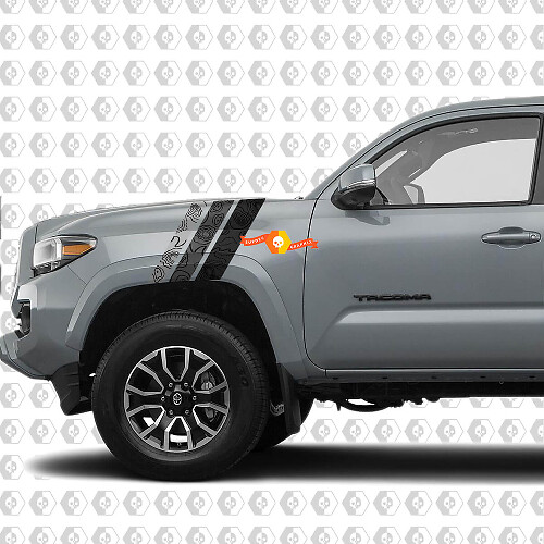 Coppia di adesivi per decalcomanie in vinile laterali a strisce con mappa topografica sul cofano Fender Toyota Tacoma SR5 TRD
