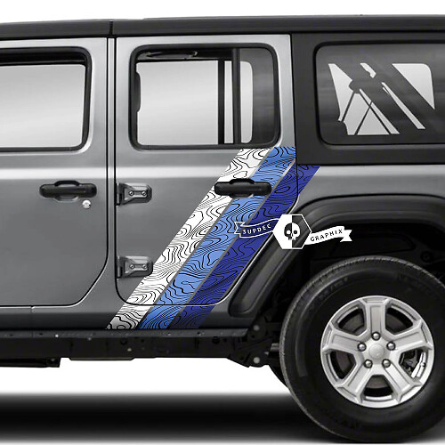 Coppia Jeep Wrangler Unlimited Doors Fender Side Stripe Mappa topografica 4 colori adesivi in ​​vinile
