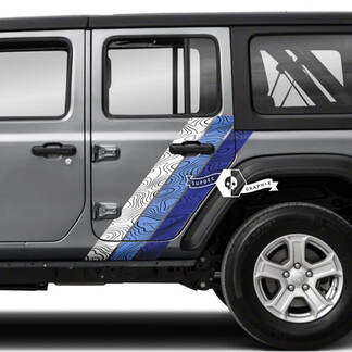 Coppia Jeep Wrangler Unlimited Doors Fender Side Stripe Mappa topografica 4 colori adesivi in ​​vinile
