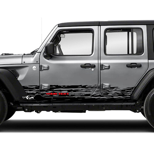 Coppia Jeep Wrangler Unlimited Doors Rocker Panel Stripes Mud Splash Side Stripe Vinile adesivo decalcomania 2 colori
