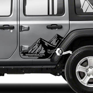 2x Jeep Wrangler Unlimited Doors Fender Mountains Side Stripe 4 colori adesivo in vinile

