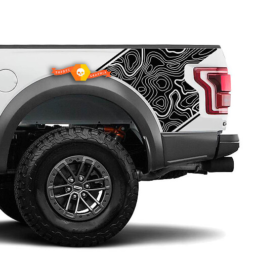 Coppia adesivi decalcomanie grafiche per letto laterale con mappa topografica Musclecar truck power truck
