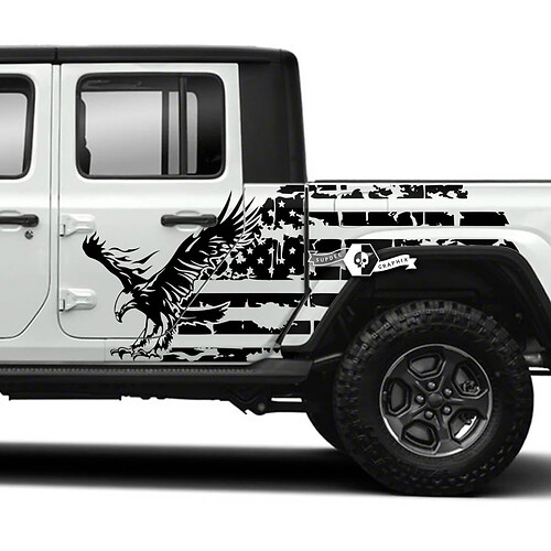 Enormi calvi americani con bandiera avvolgente per porte laterali, adesivi in ​​vinile, decalcomanie per Jeep Gladiator
