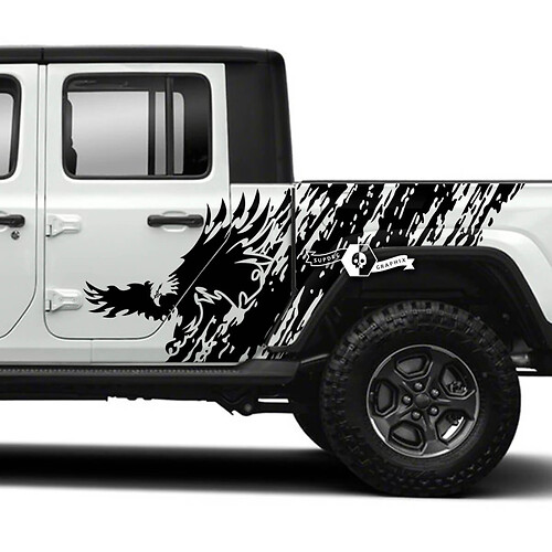Enormi calvi americani con strisce invecchiate avvolgenti porte laterali del letto adesivi in ​​vinile decalcomanie per Jeep Gladiator
