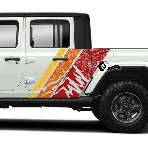 Kit di adesivi in vinile vintage con strisce laterali a tema montagne e mappa topografica per Jeep Gladiator