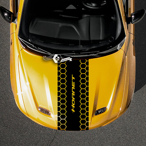 Adesivo per decalcomanie in vinile con logo a nido d'ape avvolgente a strisce Dodge Hornet per cofano
