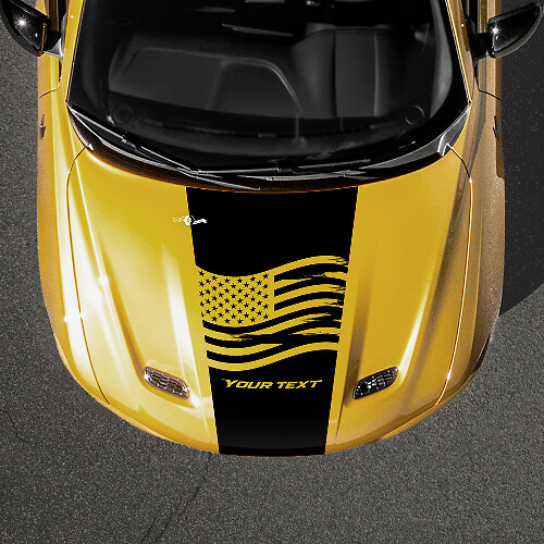 Adesivo in vinile con bandiera USA e testo personalizzato per cofano Dodge Hornet