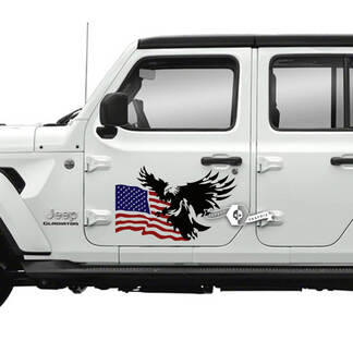 Coppia di Jeep Gladiator Side Door Bandiera USA Bald Eagle Decalcomanie Grafica in vinile Striscia
