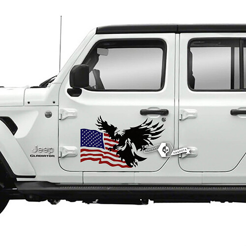 Coppia di Jeep Gladiator Side Door Bandiera USA Bald Eagle Adesivi Decalcomanie Grafica in vinile Striscia
