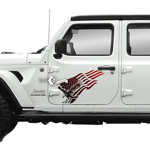 Coppia di Jeep Gladiator Side Door Bandiera USA Bald Eagle Adesivi Decalcomanie Grafica in vinile Striscia sfumata

