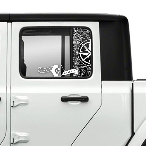 Coppia di Jeep Gladiator Porta laterale Finestra Bussola Mappa topografica Adesivi Decalcomanie Grafica in vinile Striscia
