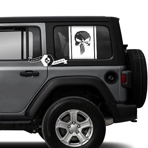 Coppia di adesivi Jeep Wrangler Unlimited per porte laterali e finestre Punisher, decalcomanie, strisce grafiche in vinile
