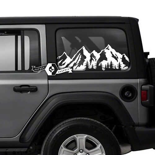 Coppia di Jeep Wrangler Unlimited porta laterale finestra montagne foresta adesivi decalcomanie finiture grafica in vinile
