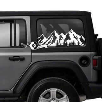Coppia di Jeep Wrangler Unlimited porta laterale finestra montagne foresta decalcomanie finiture grafica in vinile
