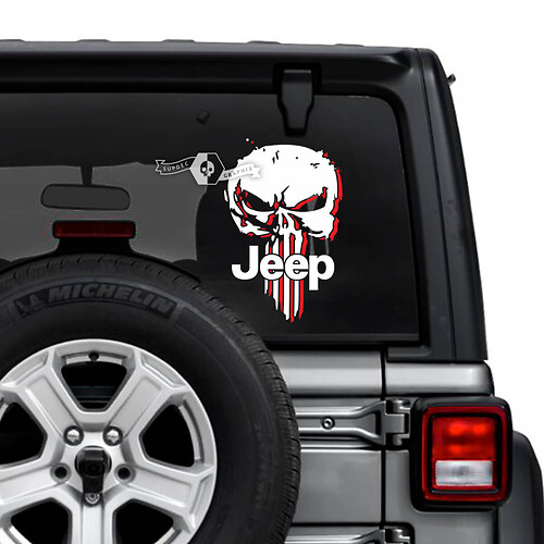Jeep Wrangler Unlimited Lunotto posteriore Punisher Shadow Adesivi Decalcomanie Grafica in vinile 2 colori
