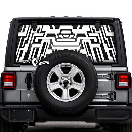 Jeep Wrangler Unlimited Lunotto posteriore Geometria Logo Adesivi Decalcomanie Grafica in vinile
