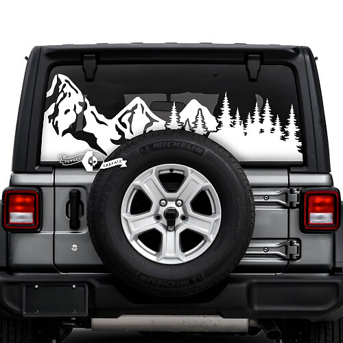 Jeep Wrangler Unlimited Lunotto posteriore Mud Splash Montagne Foresta Pneumatici Pista Adesivi Decalcomanie Grafica in vinile
