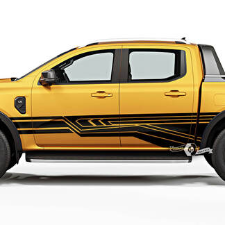 Coppia decalcomanie in vinile Ford Ranger Raptor Line geometria moderna logo parafango porte lato letto
