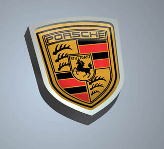 Stemma Porsche in metallo e alluminio, emblema laterale del letto, in alluminio, adatto per Porsche
