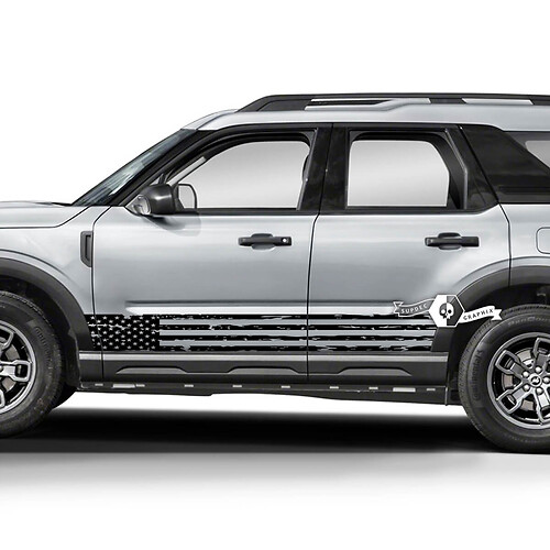 2 adesivi per decalcomanie con logo Ford Bronco distrutto con bandiera USA e pannello laterale
