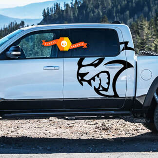Coppia Dodge Ram TRX Hellcat 2021+ Splash Ram Head Doors Bed Logo Truck Decalcomania in vinile grafica per letto
