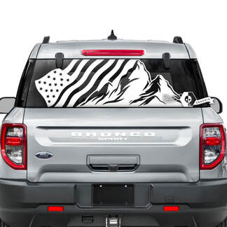 Decalcomanie grafiche a strisce distrutte con bandiera USA per lunotto posteriore Ford Bronco
