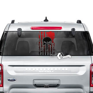 Ford Bronco lunotto posteriore bandiera USA Punisher strisce distrutte decalcomanie grafiche 2 colori
